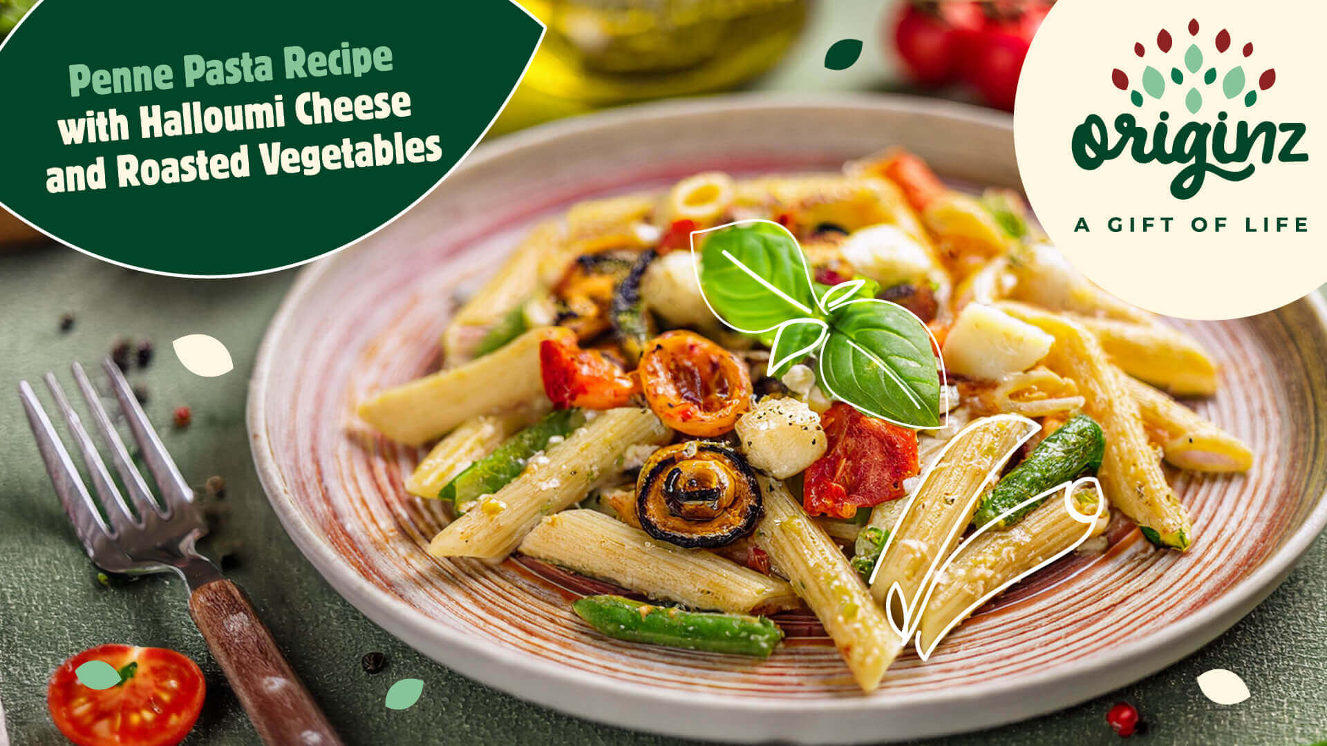 Penne Pasta Recipe with Halloumi Cheese and Roasted Vegetables