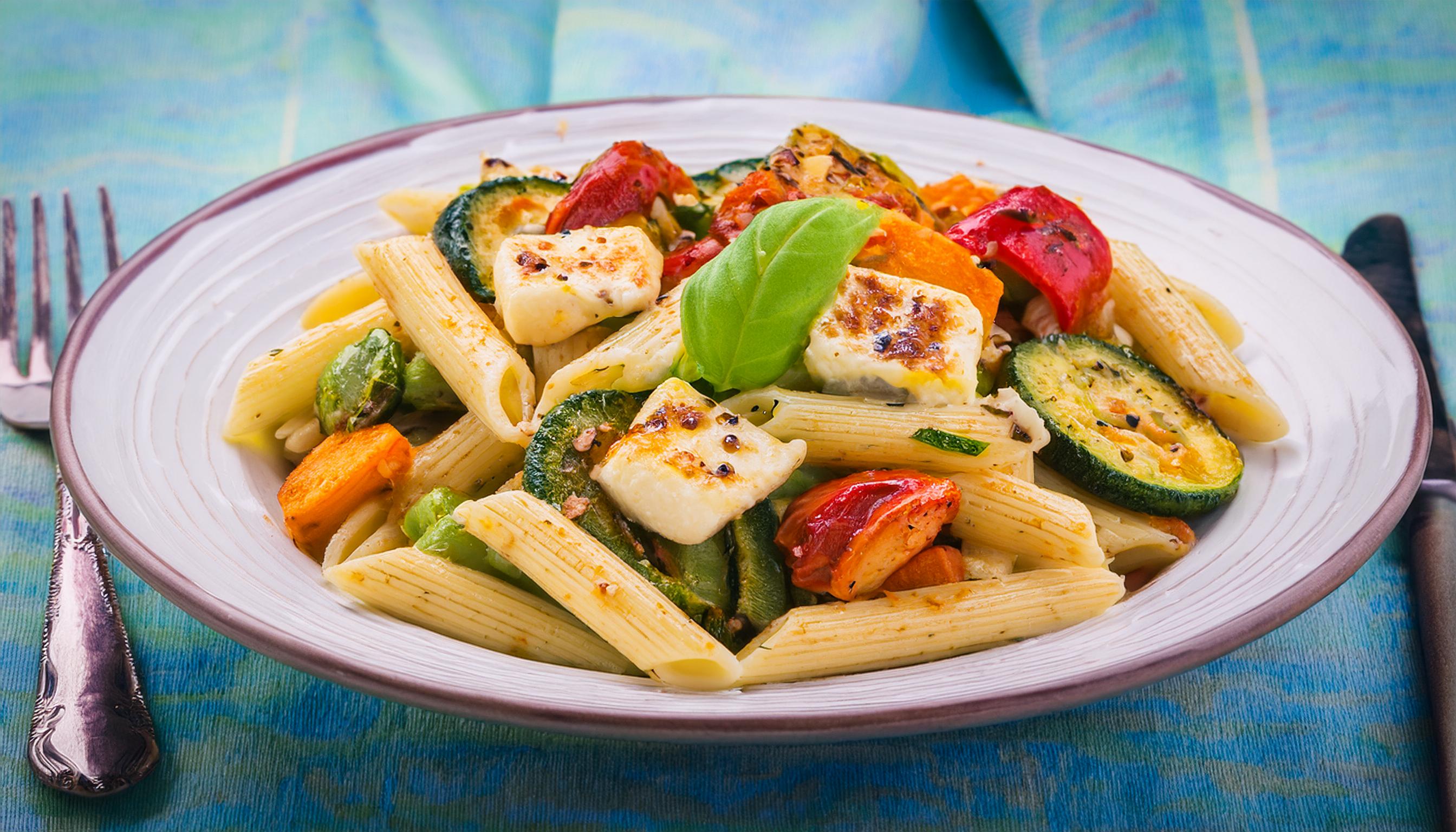 Penne Pasta Recipe with Halloumi Cheese and Roasted Vegetables